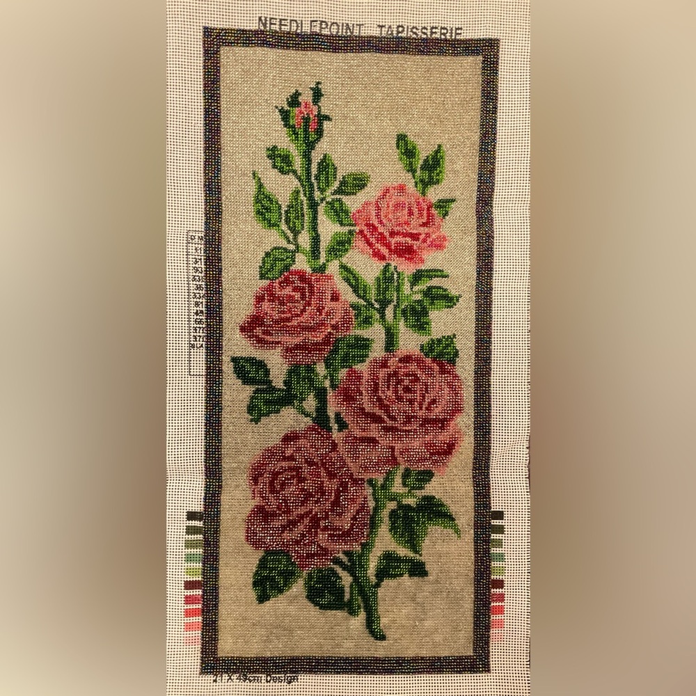 🌸 Fully Beaded Floral Needlepoint Tapestry Canvas - Picture 1 of 5